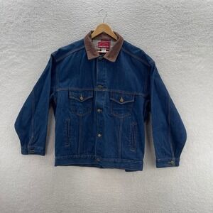 Vintage Marlboro Country Store Denim Jacket Mens XL Blue Leather Collar Outdoor
